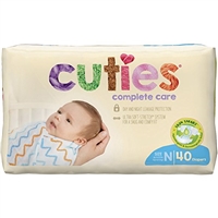 Cuties Complete Care Baby Diaper, SIZE N, 0 - 10 lbs., Newborn, CCC00 - Pack of 40