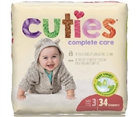 Cuties Complete Care Baby Diaper, SIZE 3, 16 to 28 lbs., CCC03 - Pack of 34