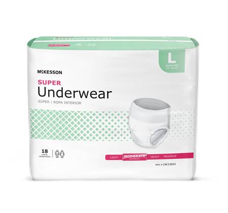 McKesson Adult Underwear Pull On Large Disposable Moderate Absorbency, UW33845 - Pack of 18