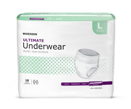 McKesson Adult Underwear Pull On Large Disposable Heavy Absorbency, UW33852 - Pack of 18