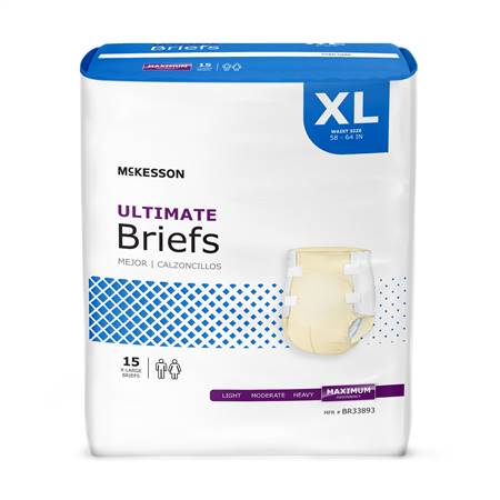McKesson Adult Brief Refastenable Tabs X-Large Disposable Heavy Absorbency, BR33893 - CASE OF 60