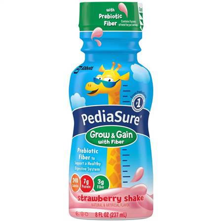 PediaSure Grow & Gain with Fiber Pediatric Strawberry Flavor 8 Ounce Bottle Ready to Use, 56368 - CASE OF 24