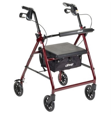 4 Wheel Rollator, McKesson, 32 to 37 Inch Red Folding Aluminum Frame 32 to 37 Inch, 146-R726RD - EACH