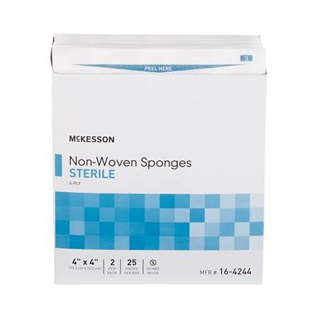 McKesson NonWoven Sponge Polyester / Rayon 4-Ply 4 X Inch Square Sterile, 16-4244 - BOX OF 50