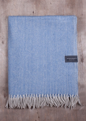 Tarten Blanket Company Recycled Wool Blue Herringbone Throw