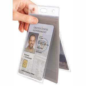 Brady Horizontal Multi-Card Holder, Black Vinyl, Holds 1 ID Card on One Side and Up to 3 ID Cards or 6 Business Cards on the Back Side, Side Load Slot and Chain Holes, 2-1/8" x 3-3/8", APCK Graphic