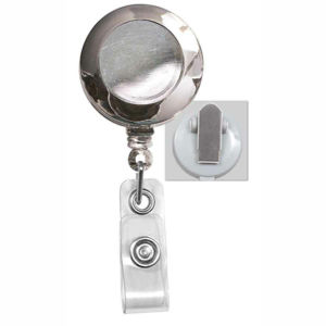 Brady Grey Round Badge Reel with Clear Vinyl Strap and Belt Clip, Cord 34" Length, 1-1/4" Width, Bag of 25, PIECED and SOLD in Full Bags Only Graphic