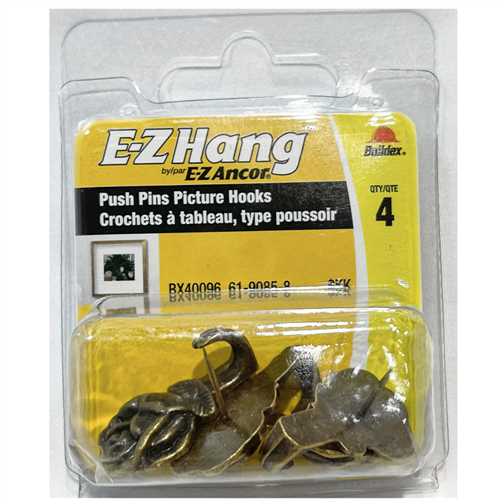 EZ Hang Push Pins Picture Hooks, Pack of 4