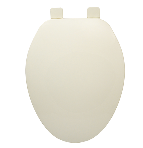 Jones Stephens Builder Grade Plastic Toilet Seat, Biscuit, Elongated Closed Front with Cover