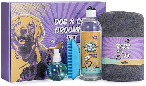 MY BFF LOVE Pet Grooming Gift Set For Cats & Dogs, 4 Pcs