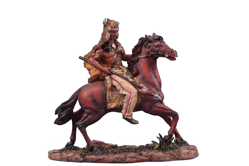 Native Brave on Horse w/ Wooden Spear.