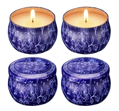 Citronella Scented Soy Wax Candle Gift Set (Blue&White)), 4 x 4.4 Oz