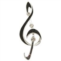 Treble Clef Enamel Silver Plated Brooch