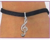 Crystal Treble Clef on Black Leatherette Bracelet