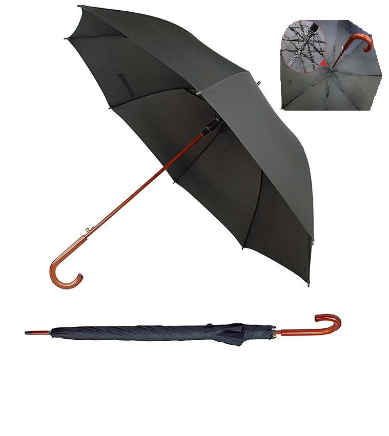 B1351 - The 60 Auto Open Wood Shaft and Hook Handle Umbrella