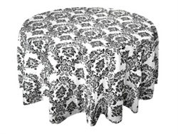 108" Black Flocking Damask Tablecloth