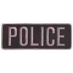 POLICE BACK PATCH, GREY ON BLACK