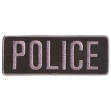 POLICE BACK PATCH, GREY ON BLACK