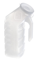 Medline's translucent white plastic male urinal has handle designed for easy holding or bedside hanging. The Medline male urinal has a attached lid helps prevent spilling, reduces odors. DYND80235H