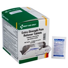 Individually packaged Extra Strength Pain Reliever from First Aid Only is a great option for your first aid kit. Each medication package is individually labeled with the expiration date and medication information. Choose your size H426, I427, J428.