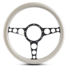 Steering Wheel Racer Billet Aluminum -Black Anodized Spokes /White Grip