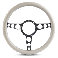 Steering Wheel Racer Billet Aluminum -Black Anodized Spokes /White Grip