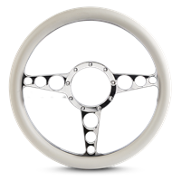 Steering Wheel Racer Billet Aluminum -Clear Coat Spokes /White Grip