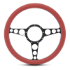 Steering Wheel Racer Billet Aluminum -Black Anodized Spokes /Red Grip
