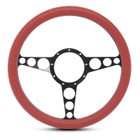 Steering Wheel Racer Billet Aluminum -Gloss Black Spokes /Red Grip