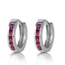 ALARRI 0.85 CTW 14K Solid White Gold Hoop Huggie Earrings Purple Amethyst