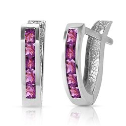 ALARRI 0.85 Carat 14K Solid White Gold Oval Huggie Earrings Purple Amethyst