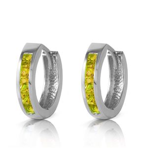 ALARRI 1 Carat 14K Solid White Gold Hoop Huggie Earrings Peridot