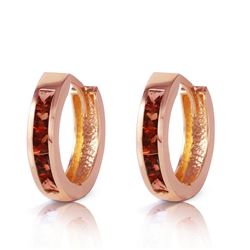 ALARRI 1.3 Carat 14K Solid Rose Gold Hoop Huggie Earrings Garnet