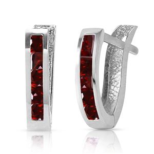 ALARRI 1.3 Carat 14K Solid White Gold Oval Huggie Earrings Garnet