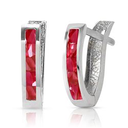 ALARRI 1.3 Carat 14K Solid White Gold Oval Huggie Earrings Ruby