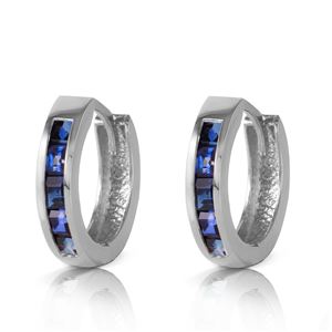 ALARRI 1.3 CTW 14K Solid White Gold Hoop Earrings Natural Sapphire