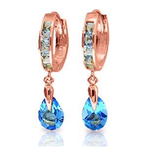 ALARRI 4.2 Carat 14K Solid Rose Gold Huggie Earrings Dangling Blue Topaz