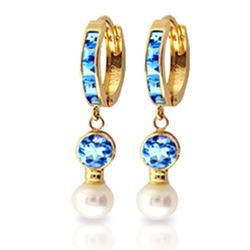 ALARRI 4.3 Carat 14K Solid Gold Huggie Earrings Pearl Blue Topaz