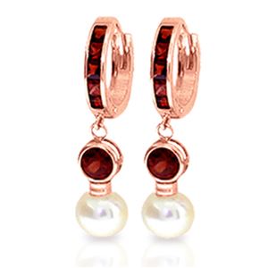 ALARRI 4.3 Carat 14K Solid Rose Gold Huggie Earrings Pearl Garnet