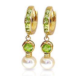 ALARRI 4.3 CTW 14K Solid Gold Huggie Earrings Pearl Peridot