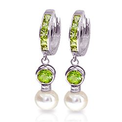 ALARRI 4.3 Carat 14K Solid White Gold Huggie Earrings Pearl Peridot