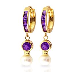 ALARRI 4.15 CTW 14K Solid Gold Huggie Earrings Pearl Amethyst