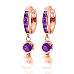 ALARRI 4.15 Carat 14K Solid Rose Gold Huggie Earrings Pearl Amethyst