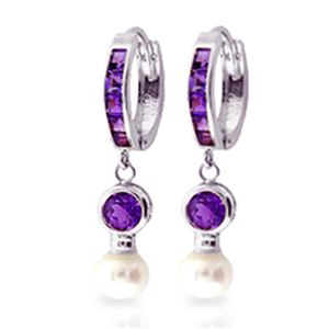 ALARRI 4.15 Carat 14K Solid White Gold Huggie Earrings Pearl Amethyst