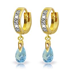 ALARRI 1.37 CTW 14K Solid Gold Hoop Earrings Diamond Blue Topaz