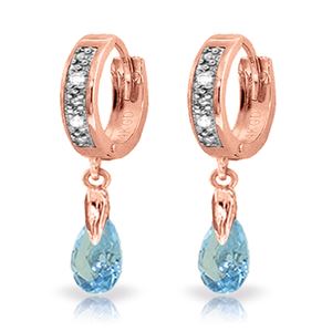 ALARRI 1.37 CTW 14K Solid Rose Gold Hoop Earrings Diamond Blue Topaz