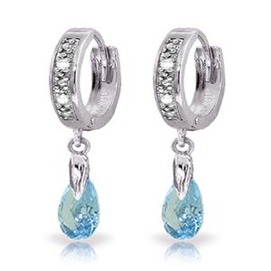 ALARRI 1.37 Carat 14K Solid White Gold Hoop Earrings Diamond Blue Topaz