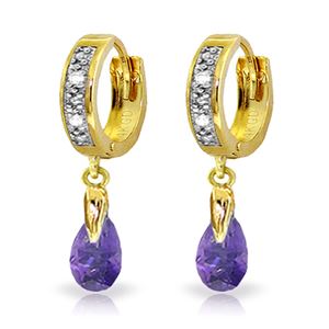 ALARRI 1.37 Carat 14K Solid Gold Hoop Earrings Diamond Amethyst