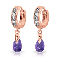 ALARRI 1.37 CTW 14K Solid Rose Gold Hoop Earrings Diamond Amethyst