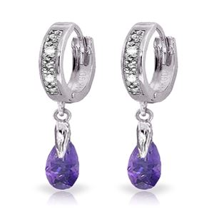 ALARRI 1.37 Carat 14K Solid White Gold Hoop Earrings Diamond Amethyst